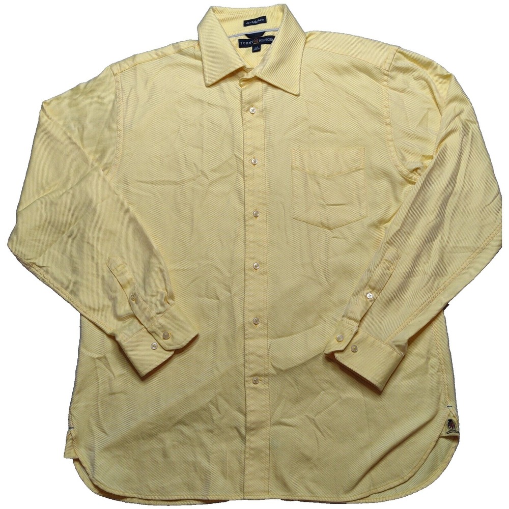 VTG Y2K Tommy Hilfiger Men Large 80's 2-Ply Cotton Yellow Stripe Shirt